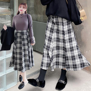 กระโปรงมิดิลายสก๊อตเอวสูงขนาดพลัสไซส์ผู้หญิงผ้าฝ้ายสีดำและสีเทากระโปรงยาวลายตารางพร้อมป้าย N7856 - Product Image 4