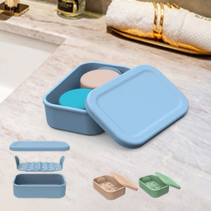Support de savon anti-fuite en silicone pour la maison, boîte de rangement portable en silicone pour voyage avec couvercle et couche de drainage - Product Image 1