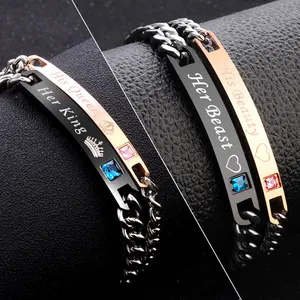 Couple Jumelé Bracelet & Bangle Femmes Hommes Rose Or Noir Couleur Cadeau Bijoux