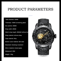 Montre automatique mécanique pour homme BIDEN 0129, sculpture de dragon dorée tendance, bracelet en silicone étanche.