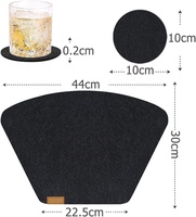 Tapis de table en feutre absorbant résistant à la chaleur de haute qualité en forme d'éventail Lot de 6 napperons et 6 sous-verres en verre pour table de cuisine à manger