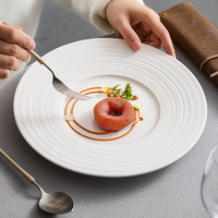 Assiette de dîner occidentale en céramique à motif brossé, assiette plate ronde, plat peu profond, assiette à légumes pour la maison, vaisselle d'hôtel, assiette de présentation