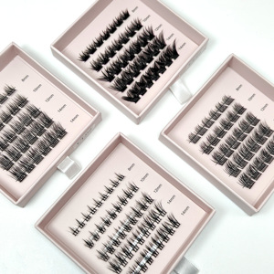 Extensions de cils individuels naturels longs en grappe DIY en gros, faux cils effilés, fournisseur de cils pré-coupés en grappe - Product Image 1