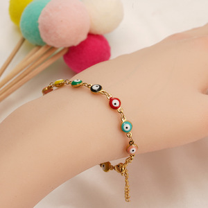 Pulsera de Acero de Titanio con Ojo Turco Colorido, Accesorio de Joyería Redondo para Mujer - Product Image 4