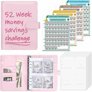 Custom Leather 52 Week Saving Challenge Binder with Envelopes Good-quality Cash Money Organizer for Budget <b>Planner</b> Gift - Product Image 1