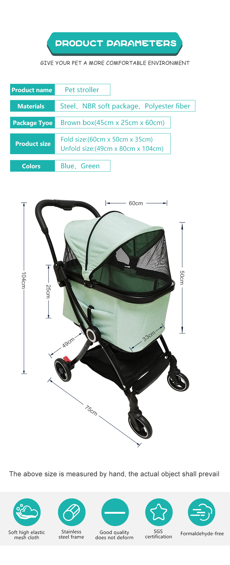 Dog Trolley Folding Outdoor Camping Dog Stroller Travel Bag Pet Animal Cat Cart Carrier Twin Dog Stroller