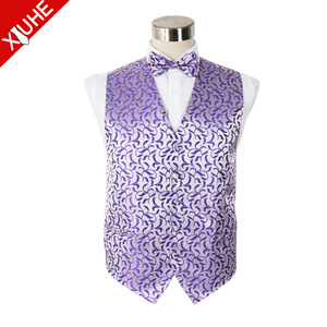 Suit Vest Single Breasted Mens Polyester Vest Custom Bright Color <strong>Purple</strong> Paisley Vest <strong>Waistcoat</strong> - Product Image 4