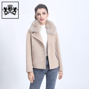 Giacca in cashmere con collo in <span class=keywords><strong>pelliccia</strong></span> di volpe da donna casual <span class=keywords><strong>corta</strong></span> in lana invernale da donna con <span class=keywords><strong>pelliccia</strong></span> - Product Image 1