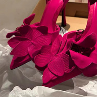 Escarpins Printemps Sexy « French Touch » à Talons Fins Décorés de Fleurs Rouge Rose pour Femme