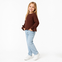 Pull-over en tricot à col rond marron pour enfants avec logo personnalisé, manches longues à nœud, en polyester, mignon, décontracté, automne-hiver, vente en gros