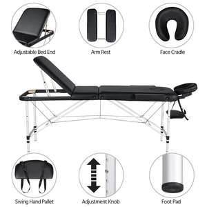<b>Portable</b> Foldable Massage Table Adjustable Height Spa <b>Bed</b> Black PVC Upholstered Metal Frame for Salon Home Use - Product Image 5