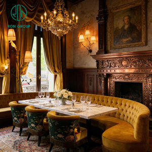 Sofá de terciopelo clásico de mediados de siglo con forma de semicírculo, mesa cuadrada de piedra para hotel/restaurante y mobiliario de asientos tipo cabina para cafetería - Product Image 4