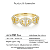 Bague en argent S925 avec maillon en forme de nez de cochon et moissanite, plaquée or 18 carats, taille brillant, micro-pavé, bijou de déclaration pour femme, pour le quotidien et les soirées