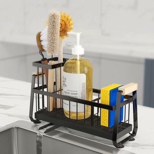 Support de rangement sous l'évier en métal noir transparent pour éponge de salle de bain, étagère de rangement pour évier de cuisine - Product Image 1