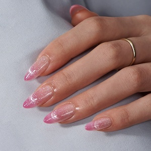 BTArtbox Faux Ongles en Gel Souple de Longueur Moyenne, Forme Amande, Effet Œil de Chat Rose, French Stick, à Presser, Vente en Gros, 30 Pièces - Product Image 1