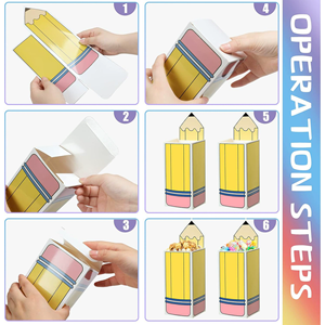 Lot de 12 boîtes à popcorn pour la <span class=keywords><strong>rentrée</strong></span> scolaire, motif crayon de dessin animé, en papier robuste, pour récompenses en <span class=keywords><strong>classe</strong></span>, collations ou cadeaux pour les élèves du primaire - Product Image 4