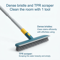 Brosse de nettoyage 2-en-1 avec manche long et raclette, en PP, écologique, pour tapis et sols