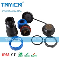 Tuerca trasera SD28 de 24 pines 5A, Panel de montaje de plástico roscado IP68, conector de alimentación Circular impermeable, M28
