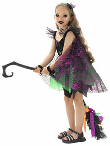Carnival Halloween Black Witch Cosplay Green Web <strong>Spider</strong> Fluffy Dress <strong>Costume</strong> for <strong>Girl</strong> - Product Image 2