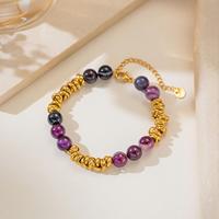 Bracelet en acier inoxydable style bohème avec perles, plaqué or 18 carats PVD, anti-ternissement, chaîne torsadée en agate, réglable pour femme