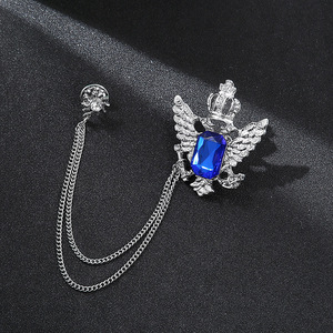 Broche Masculino Estilo Europeu-Americano em Liga Banhada a Prata com Coroa, Águia e Pedra Preciosa; Acessório de Borla para Gravata Borboleta e Lapela de Terno - Product Image 3