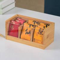 Boîte de rangement pour sachets de thé en bambou naturel massif, rectangulaire, 12 compartiments, organisateur de tiroir en bois moderne, facile à nettoyer, fabrication artisanale