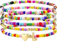 Bracelet pour filles A-Z - 5 pièces - Bracelet en perles de verre arc-en-ciel faites à la main - Ensemble de bracelets en perles de verre colorées - Cadeau pour femmes