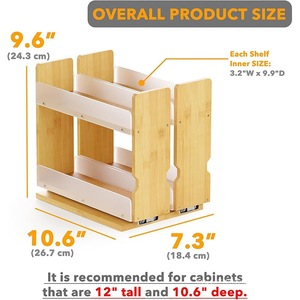 Étagère à épices coulissante en bois à double niveau pour le rangement des bouteilles et bocaux à condiments, organisateur de comptoir de cuisine - Product Image 2