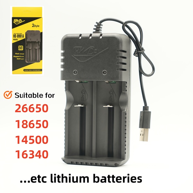 Dual Slot 1200mA Fast Smart Lithium Battery Charger USB 26650/18650/14500/16340 Zero Volt Start Microphone Camera Overcharge