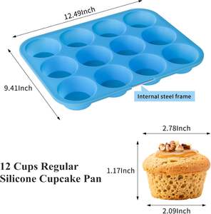 Moule à muffins en silicone sans BPA et compatible lave-vaisselle, 12 cavités, pour la préparation de muffins et de gâteaux - Product Image 4