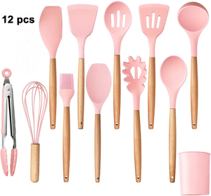 QZQ Wooden Spatula Handle Colorful <strong>Kit</strong> <strong>Cooking</strong> 12pcs Cookware Nonstick Baking Tool Cheese Wooden Silicone Kitchen Utensils Set - Product Image 6