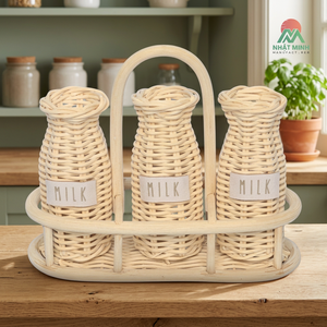 Rattan Milk Bottle <b>Set</b> Natural Color Woven Basket Rustic Design Eco-Friendly Kids Storage Organizer - Product Image 4