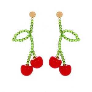 ต่างหูแบบติดหูทรงเชอร์รี่ประดับลูกปัดสไตล์ศิลปะยุโรปอเมริกัน ทำมือ สำหรับผู้หญิง ดีไซน์สดใส น่ารัก ลายเรขาคณิต ประดับเพชร โลหะผสม - Product Image 6