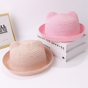 Cappello Estivo per Bambine all'Ingrosso, Nuovo Cappello di Paglia con Orecchie di Gatto, Tinta Unita, Tesa Larga, Visiera Parasole, Cappello da Viaggio - Product Image 2