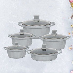 Vente directe du fabricant, 10 pièces, ensemble de batterie de cuisine en aluminium avec revêtement antiadhésif en pierre de granit, design moderne, pour cuisinière à induction - Product Image 1