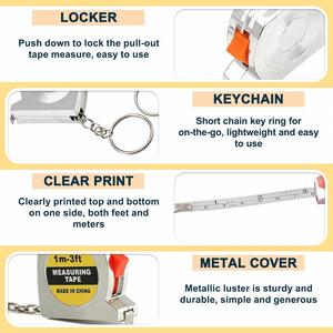 <b>Heavy</b> <b>Duty</b> 3ft Keychain Tape Measure Metal Case Retractable Steel Blade Imperial Inch Small Measuring <b>Tool</b> for Construction - Product Image 3
