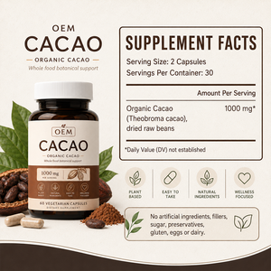 Pure Organic Cacao Powder Capsules 60 Count Adult Antioxidant Support Energy Boost Superfood Dietary <b>Supplement</b> - Product Image 2