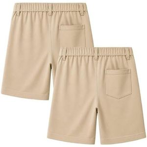 Shorts chino pour garçons en polyester/coton, brodés, taille élastique, poches plates sur le devant, taille mi-haute, infroissables, uniforme scolaire, bermuda - Product Image 2