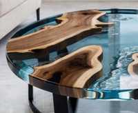 Table basse ronde en résine et bois, table de salon moderne, table centrale avec grain de bois encastré en époxy, pieds en métal
