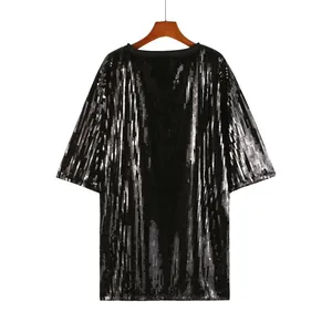 Paillettes Nombre Chiffre 60 Reiders Lettre À Manches Courtes T-Shirt Col Rond Hip Hop Night Club Mode <span class=keywords><strong>Noir</strong></span> Femmes Top - Product Image 2