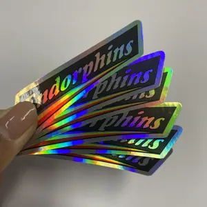 Autocollant holographique laser arc-en-ciel étanche avec logo personnalisé pour ordinateur portable Etiquette décorative holographique à paillettes découpées