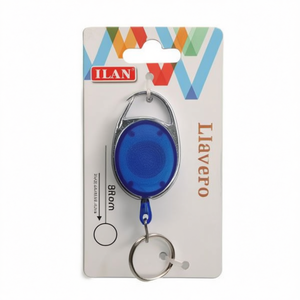 Portachiavi ILAN con cordino retrattile 58 cm max colore blu per chiavi e tessere identificative - Product Image 1