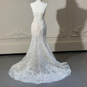 Robe de mariée sirène de luxe XS304, richement ornée de perles, avec broderie cœur et jupon - Product Image 4