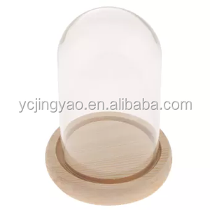 透明ガラスディスプレイカバードーム型クローシュ、穴付き、天然木製ベース - Product Image 4