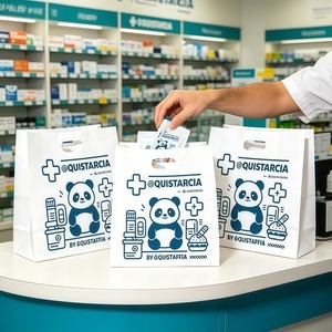 <span class=keywords><strong>Bolsa</strong></span> <span class=keywords><strong>de</strong></span> papel farmacéutica blanca autoportante para dispensarios y farmacias, personalizable bajo demanda, venta al por mayor - Product Image 3