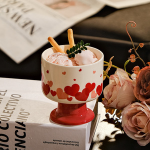 Cute Heart Dessert <b>Cup</b> Footed <b>Ceramic</b> Ice Cream <b>Cup</b> Porcelain Pudding <b>Cup</b> - Product Image 2