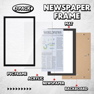Cadre mural pour journaux 11x22 pouces, cadre d'affichage noir pour médias avec plexiglas transparent - Product Image 5