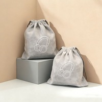 Pochette de rangement pour écouteurs en velours avec cordon de serrage, logo personnalisé, sac de voyage protecteur et doux pour écouteurs supra-auriculaires