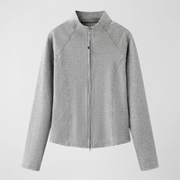 Damen-Jacke mit Stehkragen und Reißverschluss, Raglanärmel, schmal geschnitten, kurz geschnitten, durchgehender Reißverschluss, lässiger Sweatshirt-Cardigan für den täglichen Sport und als Oberbekleidung