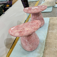 Table basse ovale de luxe personnalisée pour salon, en pierre de quartz rose naturelle